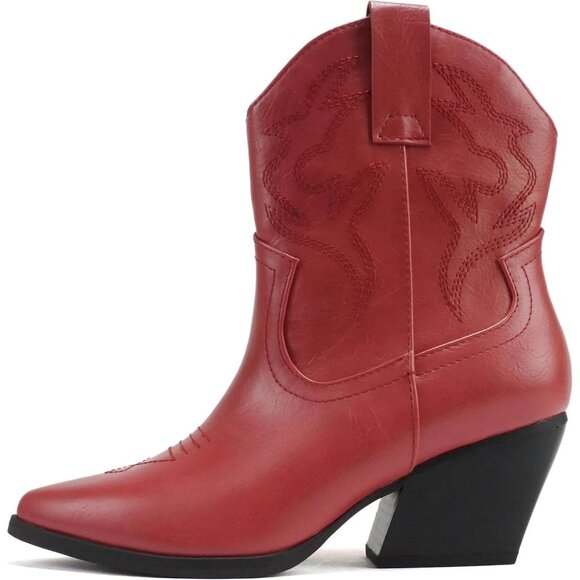 Blazing Ankle Boot Women Red Imitation Suede Low Heel Pointe Toe - Picture 1 of 4